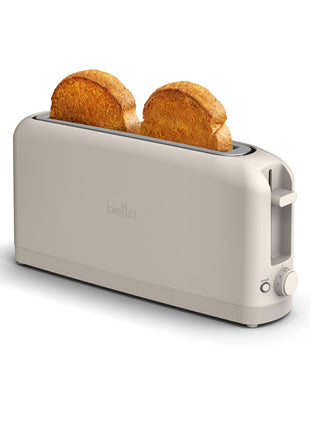 bella 2 Slice Slim Toaster, Fits-anywhereTM Kitchenware, 6 Setting Shade Control with Reheat & Cancel Buttons, Fits sourdough, 10 inch Long Slot, Anti Jam & Auto Shutoff, 900 Watt, Oatmilk
