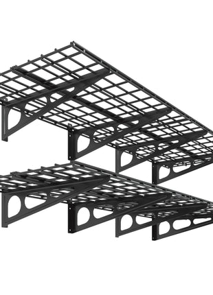 FLEXIMOUNTS 2-Pack 2x6ft Garage Shelving 24-inch-by-72-inch Heavy Duty Wall Mounted Shelves Garage Storage Rack Floating Shelves, 1400lbs Load Capacity, Black, Classic Series