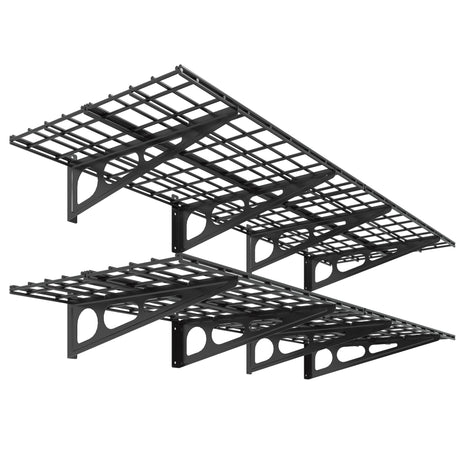 FLEXIMOUNTS 2-Pack 2x6ft Garage Shelving 24-inch-by-72-inch Heavy Duty Wall Mounted Shelves Garage Storage Rack Floating Shelves, 1400lbs Load Capacity, Black, Classic Series