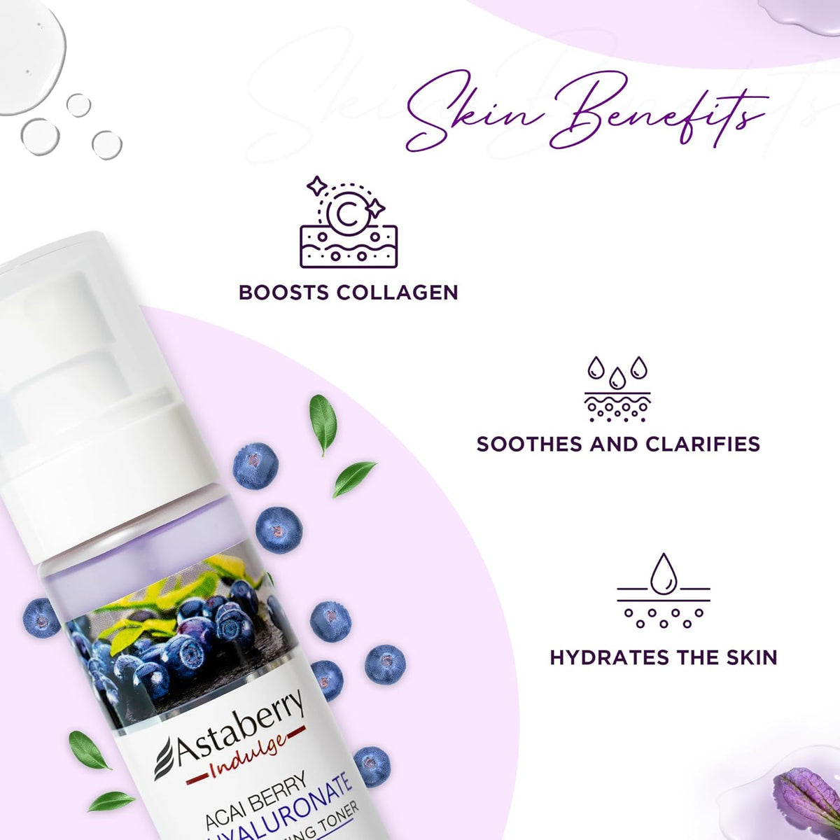 Astaberry Indulge Acai Berry Bio Hyaluronate Face Hydrating Toner 100ml - Boosts Collagen | Soothes and Clarifies | Hydrates the Skin