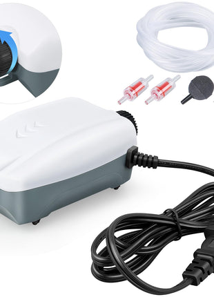 HITOP Dual Outlet Aquarium Electric Air Pump, Whisper Adjustable Fish Tank Aerator, Quiet Oxygen Pump with Accessories for 20 to 100 Gallon