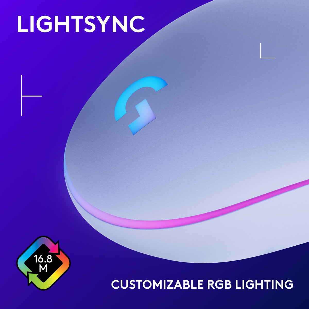 Logitech G203 Wired Gaming Mouse, 8,000 DPI, Rainbow Optical Effect LIGHTSYNC RGB, 6 Programmable Buttons, On-Board Memory, Screen Mapping, PC/Mac Computer and Laptop Compatible - Lilac