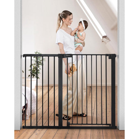 COMOMY 36" Extra Tall Baby Gate for Stairs, Fits 29.5" to 48.8" Openings | Auto Close Extra Wide Dog Gate for House, Pressure Mounted Easy Walk Through Pet Gate with Door, Black