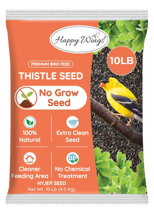 Happy Wings Nyjer/Thistle Seeds Wild Bird Food - 10 Pounds I No Grow Seed I Bird Seed for Wild Birds