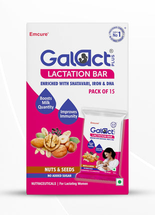 Galact Plus - Lactation Bar infused with Shatavari, iron and DHA - No Added Sugar - 20 g Pack of 15