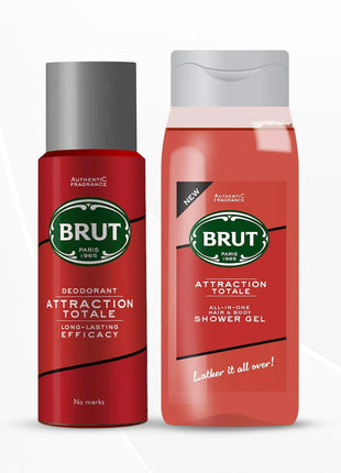Brut Attraction Deodorant 200ml + Brut Attraction Total All - In- one Hair & Body Shower Gel 500ml