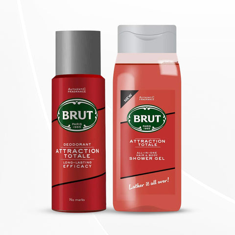 Brut Attraction Deodorant 200ml + Brut Attraction Total All - In- one Hair & Body Shower Gel 500ml