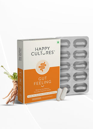 Happy Cultures Gut Feeling Digestion Supplement Unique Blend of Probiotics - 30 Veg Capsules