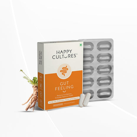 Happy Cultures Gut Feeling Digestion Supplement Unique Blend of Probiotics - 30 Veg Capsules