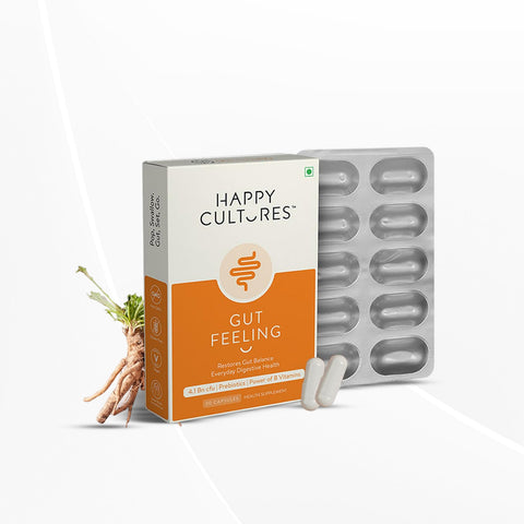 Happy Cultures Gut Feeling Digestion Supplement Unique Blend of Probiotics - 30 Veg Capsules