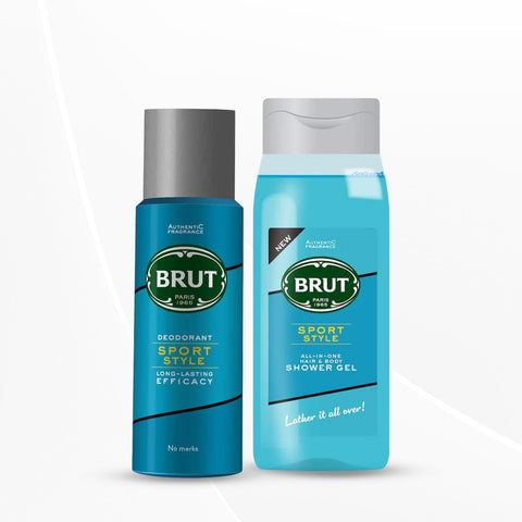 Brut Sport Style Deodorant, 200ml + Sport Style All In One Hair & Body Shower Gel For Men, 500ml