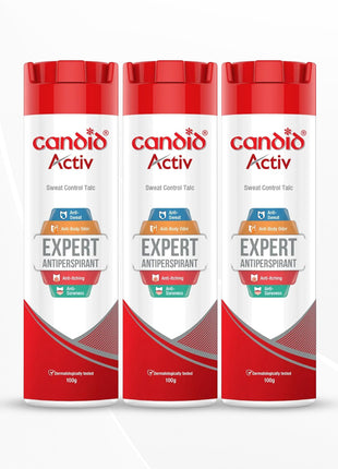 Candid Activ Sweat Control Talc powder, White, 100 G Pack of 3