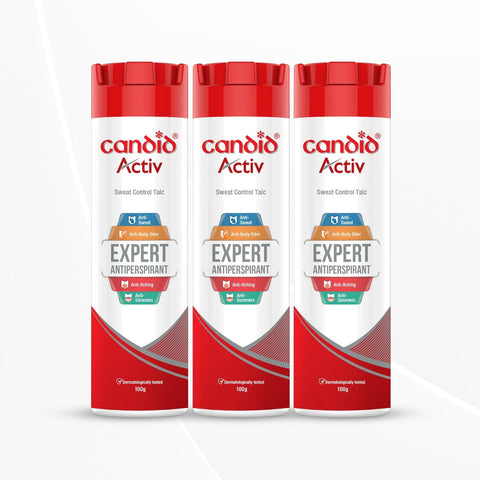 Candid Activ Sweat Control Talc powder, White, 100 G Pack of 3