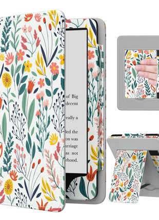 MoKo Case for 7 inch/6.8 inch Kindle Paperwhite(12th/11th Generation-2024/2021) and Kindle Colorsoft Signature Edition, Slim PU Shell Cover Case with Auto-Wake/Sleep for Kindle Paperwhite 2024, Flowers