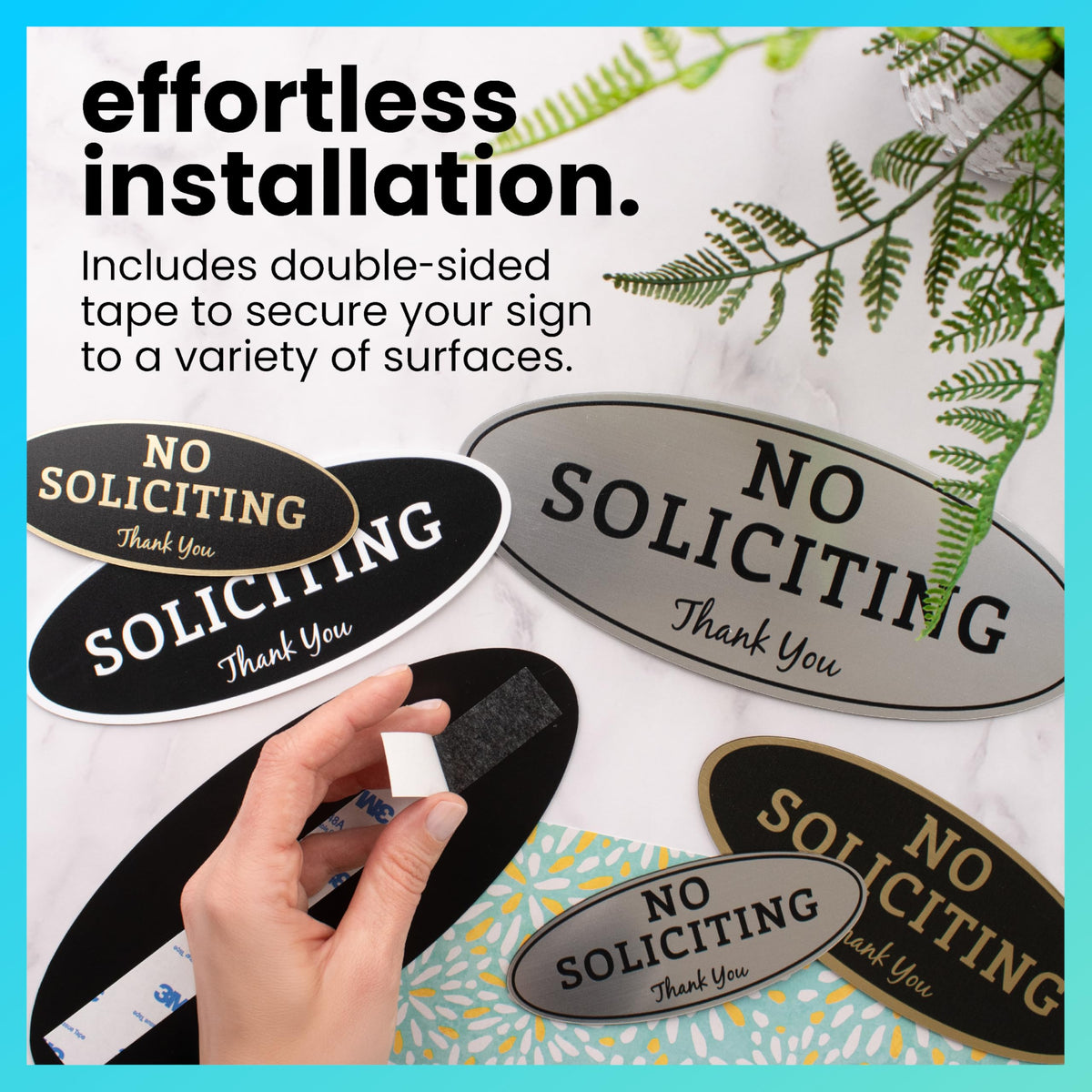 ExcelMark No Soliciting Sign for House or Business – Durable Indoor/Outdoor Sign – Easily Attach to Front Door - UV and Weather Resistant (Small - 2"x 5", Black with Gold Letters)