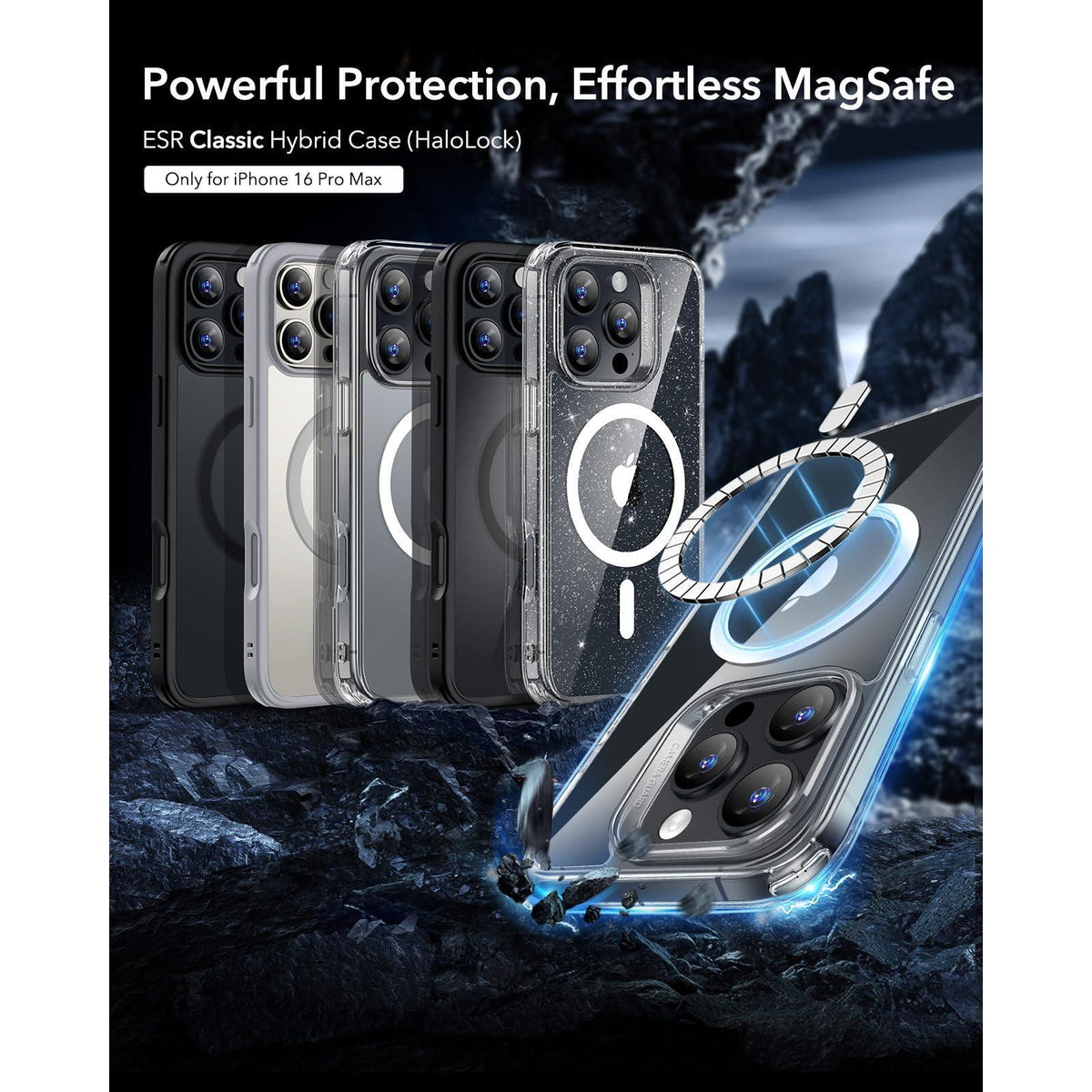 ESR for iPhone 16 Pro Max Case, Compatible with MagSafe, Shockproof Military-Grade Protection, Magnetic Phone Case for iPhone 16 Pro Max, Classic Hybrid Case (HaloLock), Clear