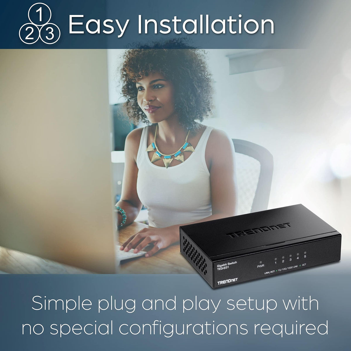 TRENDnet Gigabit Desktop Switch, TEG-S51, 5 x Gigabit RJ-45 Ports, Ethernet Splitter, 10Gbps Switching Capacity, Fanless Design, Metal Enclosure, Lifetime Protection
