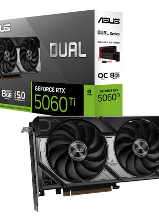 ASUS Dual NVIDIA GeForce RTX 5060 Ti 8GB GDDR7 OC Edition Graphics Card (PCIe 5.0, DLSS 4, HDMI 2.1b, DisplayPort 2.1b, 2.5-Slot, Axial-tech Fan, 0dB Technology), 3 Year Warranty