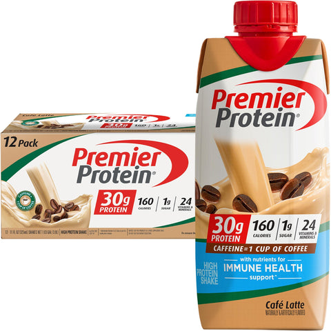 Premier Protein Protein Shake, Cafe Latte, 30g Protein, 1g Sugar, 11 fl oz Pack of 12