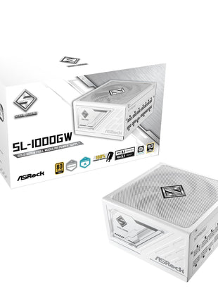 ASRock Steel Legend SL-1000GW 1000W 80 Plus Gold & Cybenetics Platinum Full Modular Power Supply ATX3.1 PCIe5.1 Ready with Dual Color 12V-2x6 Cable 10 Years Warranty White Edition Japanese Capacitor