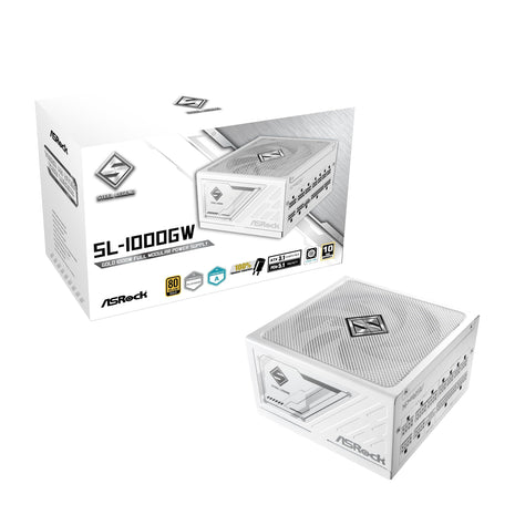 ASRock Steel Legend SL-1000GW 1000W 80 Plus Gold & Cybenetics Platinum Full Modular Power Supply ATX3.1 PCIe5.1 Ready with Dual Color 12V-2x6 Cable 10 Years Warranty White Edition Japanese Capacitor