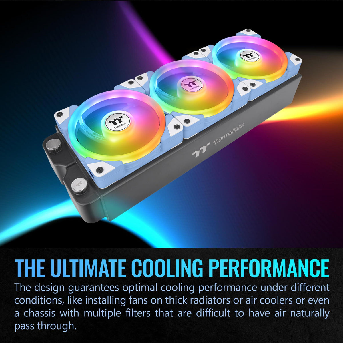 Thermaltake SWAFAN EX 14 ARGB 140mm Cooling Fan, Hydrangea Blue, 3-Fan pcak, 500~2000 RPM, Magnetic Connection, Reversable Blades, sync with MB RGB Software, CL-F184-PL14BU-A