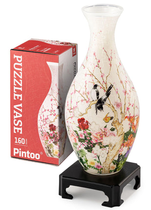 Pintoo 3D Puzzle Vase Unique Flower Vase Made By 160 Curved Plastic Puzzle Pieces House Warming Gift for Flower Arrangements and Home Decoration - [S1035] (Translucent, Flowers and Birds)