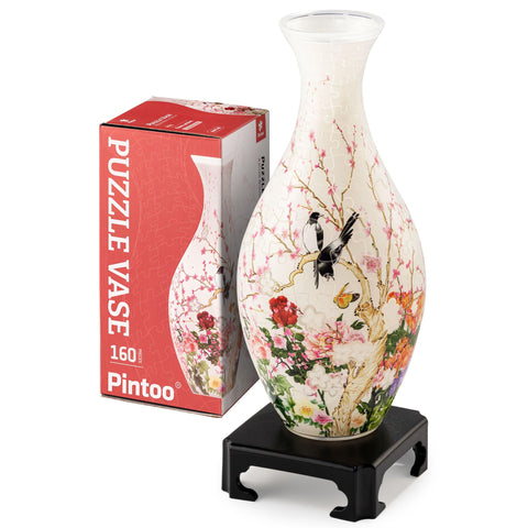 Pintoo 3D Puzzle Vase Unique Flower Vase Made by 160 Curved Plastic Puzzle Pieces House Warming Gift for Flower Arrangements and Home Decoration - [S1035] (Translucent, Flowers and Birds)
