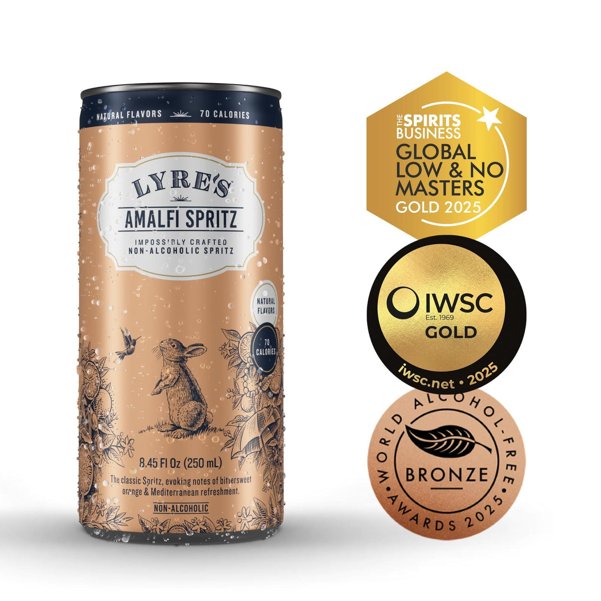 Lyre’s Amalfi Spritz 4-Pack, Ready to Drink Non-Alcoholic Sparkling Mocktail, Award-Winning Zero Proof Italian Aperitif and Non Alcoholic Prosecco, 70 Calories per Can (8.45 Fl Oz x 4)
