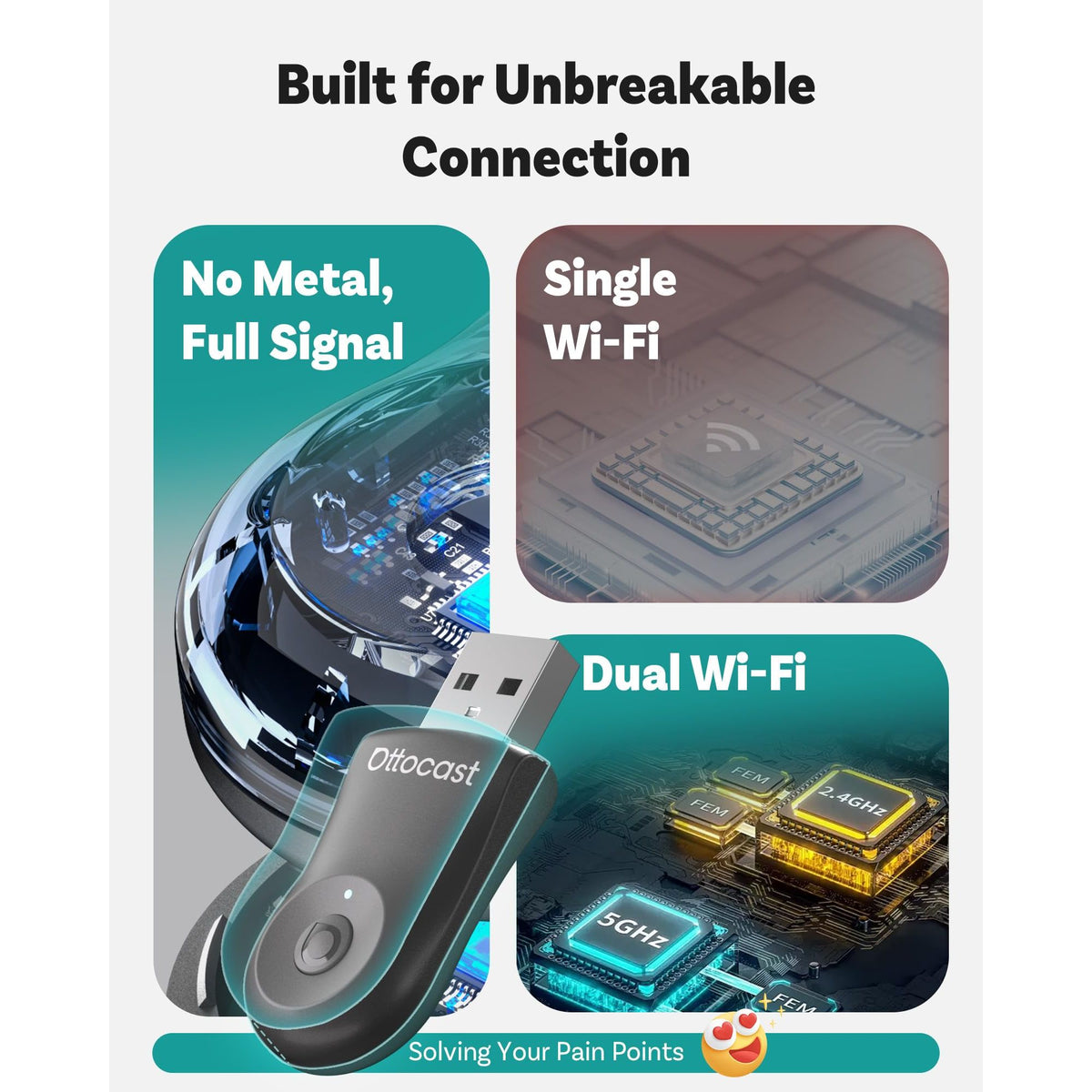 OTTOCAST Mini 2025 2-in-1 Wireless CarPlay/Android Auto Adapter, 5GHz WiFi, Auto Connect for 2016+ Cars