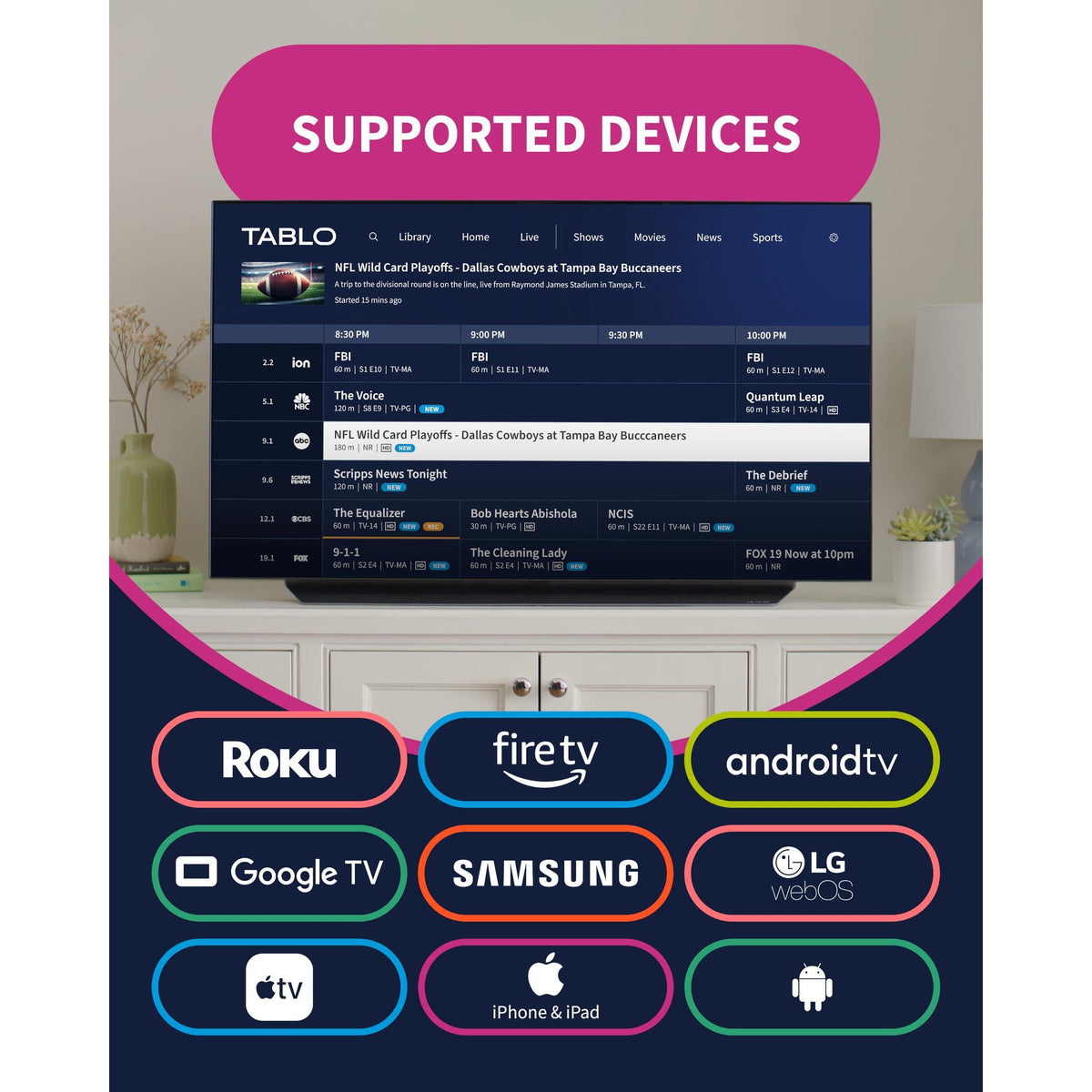 Tablo TV 4th Gen 4-Tuner Over-The-Air (OTA) DVR - Watch, Pause & Record Live TV, News, Sports & Movies Throughout Your Home Over Wi-Fi - Pairs w/Any TV Antenna - 50+ Hrs Recording - No Subscriptions
