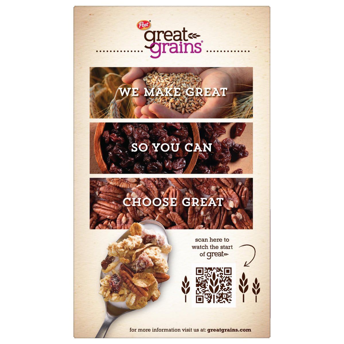 Great Grains Raisins Dates and Pecans Breakfast Cereal, Raisin Cereal with Sweet Dates and Granola Clusters, Non-GMO Project Verified, 16 OZ Box