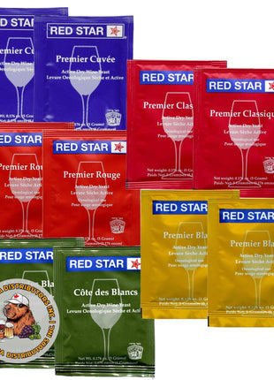 Red Star Sampler Wine Yeast (10 Pack) - Great for Making Wine Cider Mead Kombucha at Home - 5 g Sachets - Saccharomyces cerevisiae - Sold by CAPYBARA Distributors Inc.