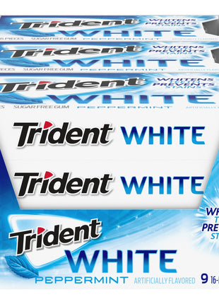 Trident White Peppermint Sugar-Free Chewing Gum, 9 Packs of 16 Pieces (144 Total Pieces)
