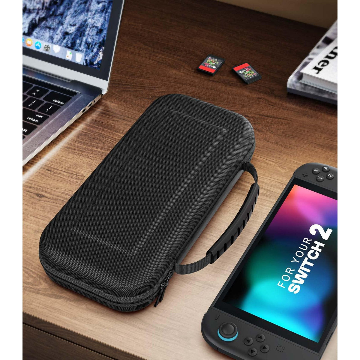 MoKo Carrying Case for Nintendo Switch 2 2025, Protective Hard Shell Portable Travel Carry Case Pouch Holds 10 Cartridges w/Pockets for Switch 2 Accessories and Games, Black