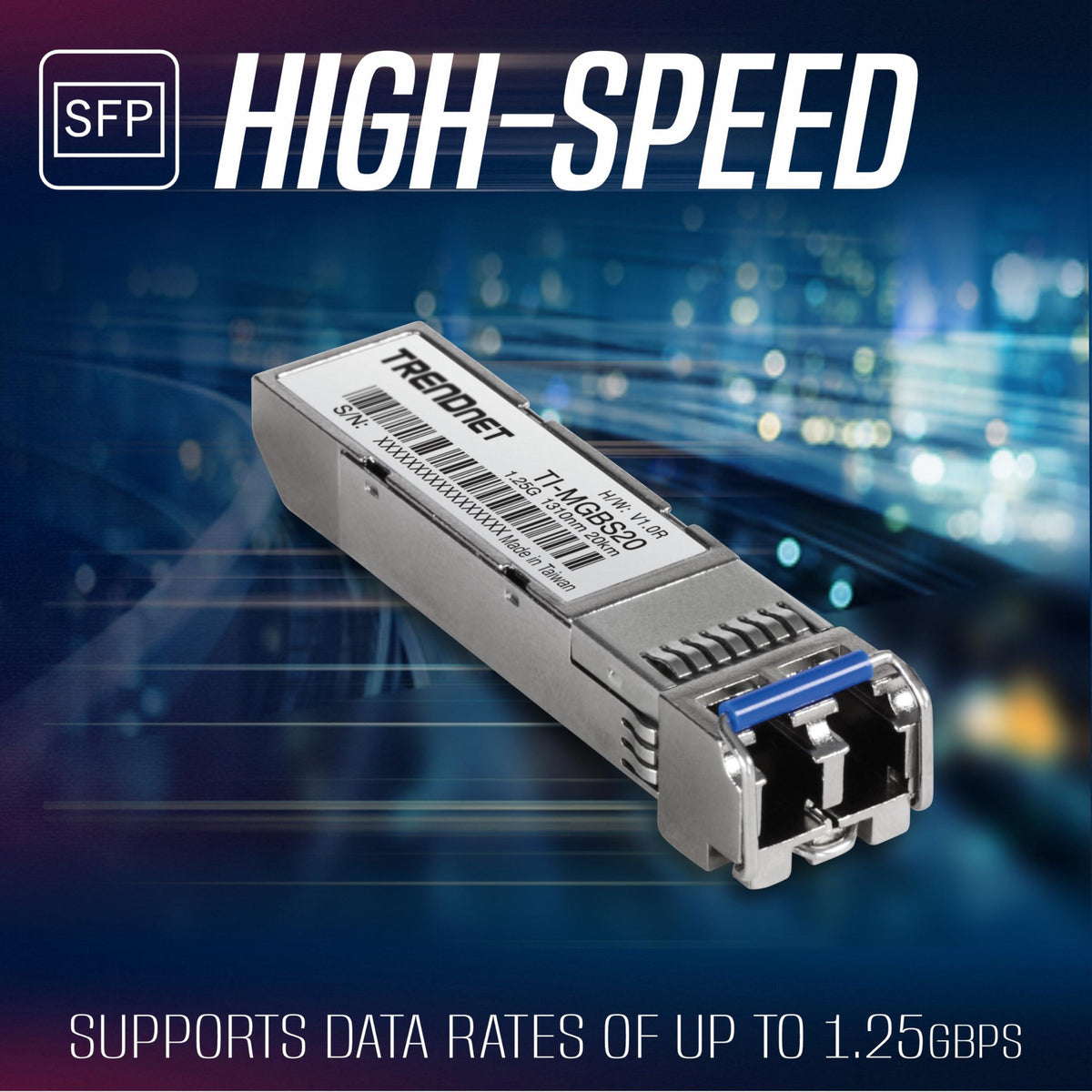 TRENDnet TI-MGBS20, 1000Base-LX Industrial SFP Single- Mode LC Module (20km), Lifetime Protection