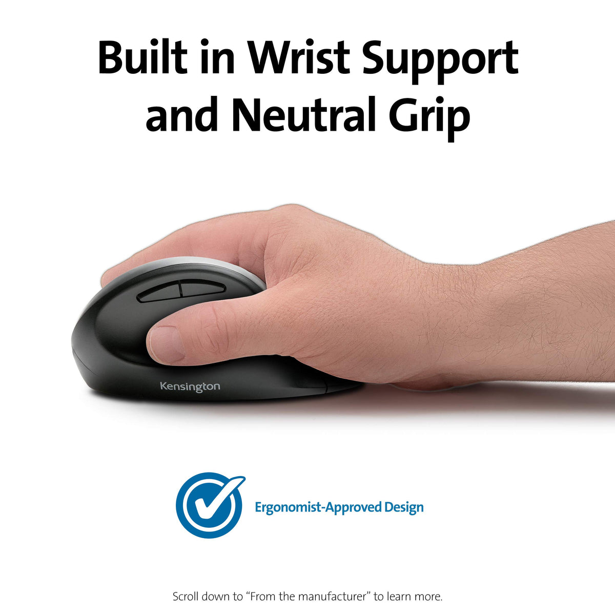 Kensington Pro Fit Ergonomic Wireless Mouse - Black (K75404WW), 8"x6"x4"