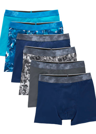 Hanes Boys' Big Performance Tween Boxer Briefs Underwear, Assorted Prints & Solids, 6-Pack, Blue/Grey-6 Pack