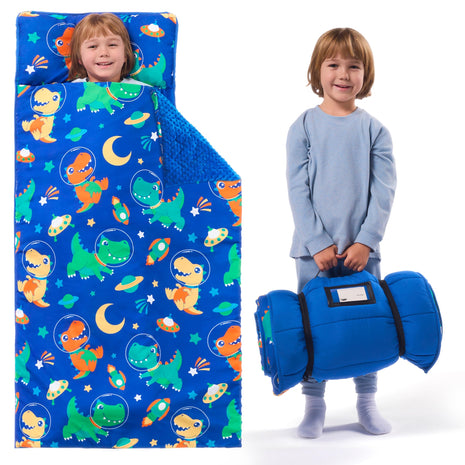 JOIEDOMI Toddler Nap Mat with Removable Pillow and Minky Blanket 55''x30'' Kids Sleeping Bag for Boys and Girls Ages 3-6 Roll Up Soft Nap Mats for Preschool Kindergarten Daycare Sleepover