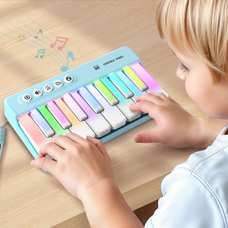 iPlay, iLearn Toddler Mini Piano Toy, Pocket Travel Musical Piano Kids 1-3 | Portable Musical Instrument Toys W/ Rainbow Lights, Music Interactive Birthday Gift 2 4 5 6 Year Old Boy Girl Child-Blue