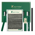 KEYYOU Lash Clusters Kit 144pcs Thick Volume D Curl Lash Clusters Lash Extension Kit with Mascara Brush Bond and Seal Lash Glue Remover Lash Applicators Lash Brush for DIY Lash Extensions (Y02 Kit)