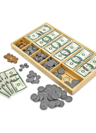 Melissa & Doug Play Money Set - Educational Toy with Paper Bills and Plastic Coins (50 of Each Denomination) and Wooden Cash Drawer for Storage