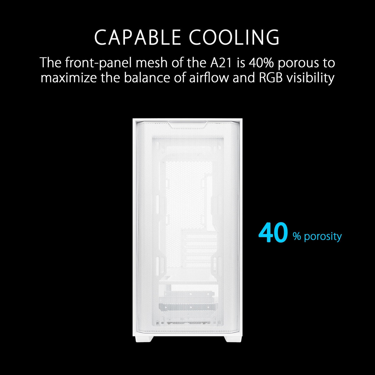 ASUS A21 Micro-ATX Case White Edition Supports Graphics Cards up to 380mm, 360mm Coolers, & Standard ATX PSUs, Porous Front-Panel Mesh, Compatible with New BTF Hidden Connector Technology