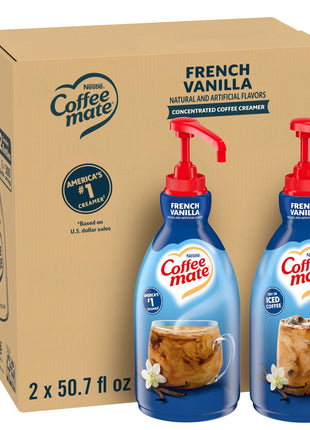 Nestle Coffee mate Coffee Creamer, French Vanilla, Concentrated Liquid Pump Bottle, Non Dairy, No Refrigeration, 50.7 fl oz (Pack of 2)