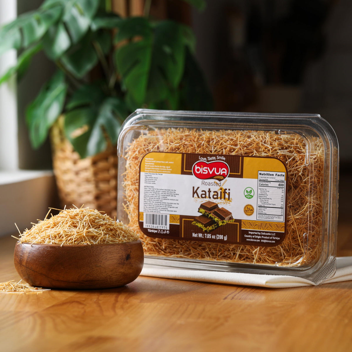 BISVUA Premium Roasted Kataifi 200g (7.1 oz) – Golden Toasted Shredded Fillo Dough for Dubai Chocolate Bars, Pistachio Cream Recipes, Kunafa, Knafeh & Crunchy Dessert Creations