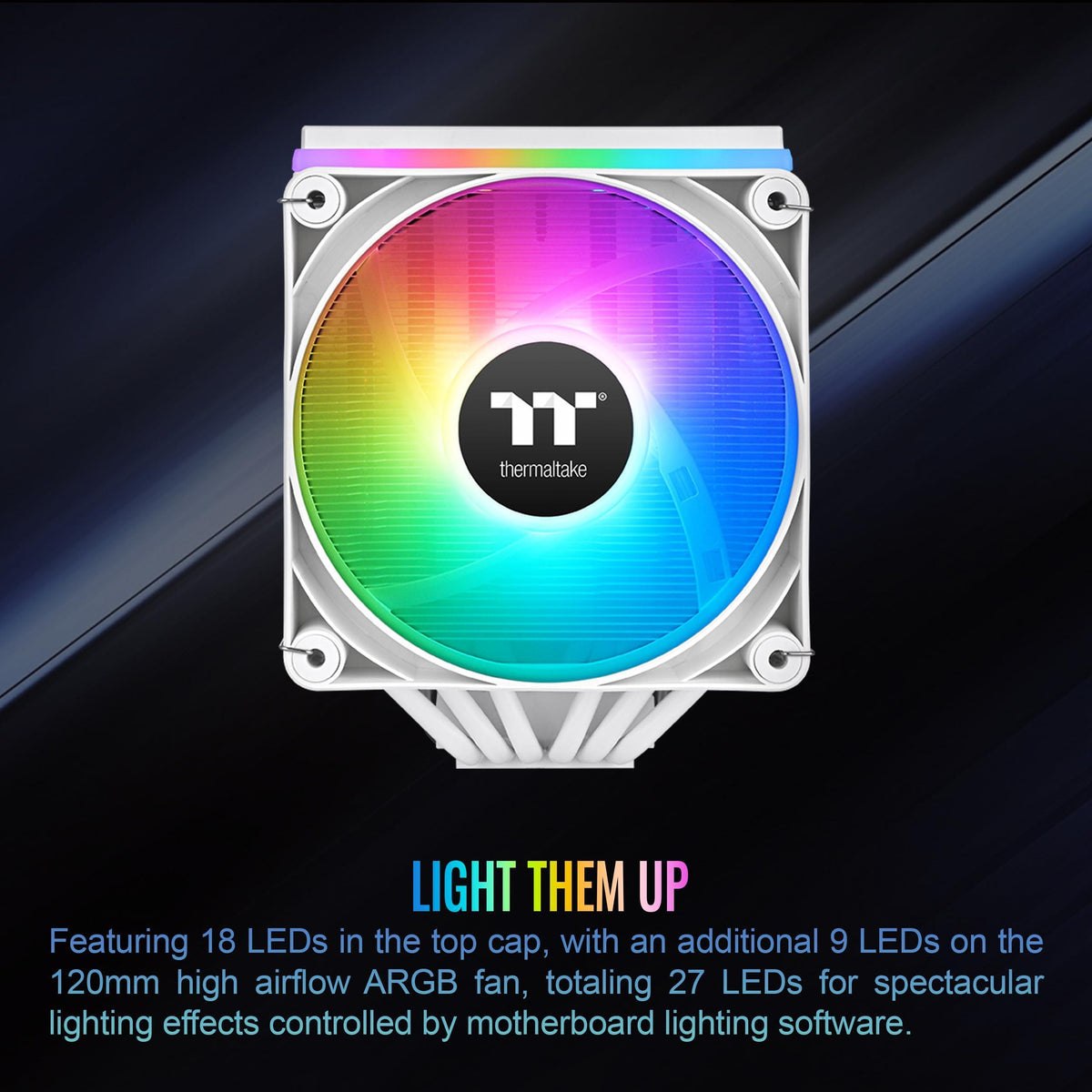 Thermaltake ASTRIA 600 ARGB CPU Cooler; 6 Copper Heat Pipes; 2x120mm PWM Fans; 500~1800RPM; Dual Tower; Intel/AMD; 265W TDP; White; CL-P139-CA12SW-A