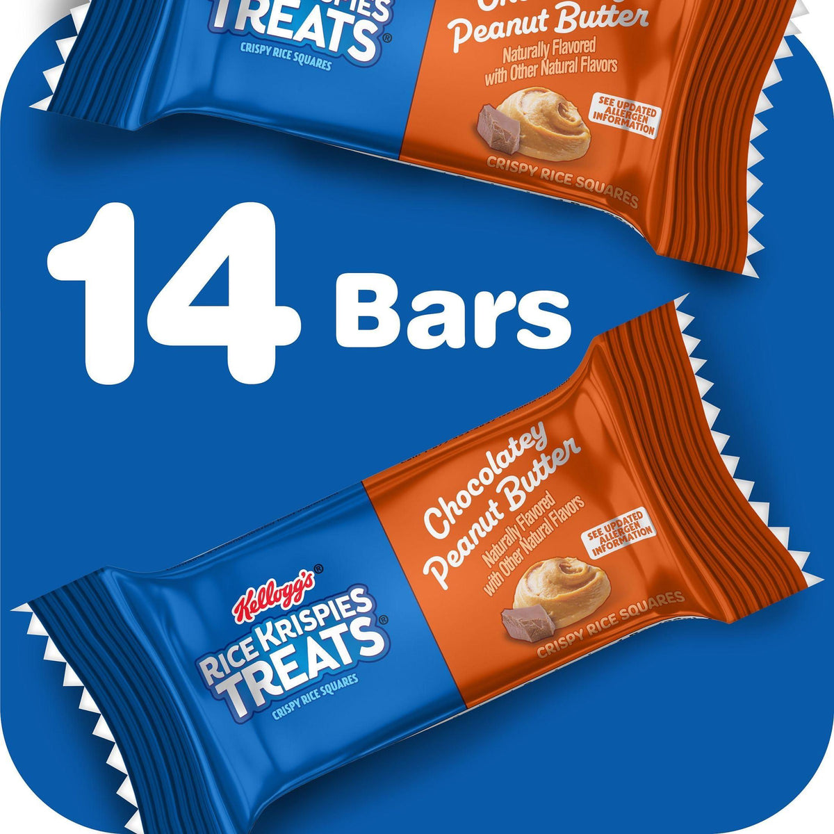 Rice Krispies Treats Crispy Rice Squares, Snack Bars, Chocolatey Peanut Butter, 10.8oz Box (14 Count)