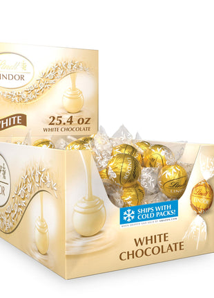 Lindt LINDOR White Chocolate Candy Truffles, Smooth Melting Truffle Center, Bulk Candy Individually Wrapped, 60 Ct