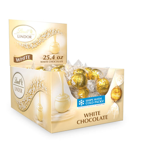 Lindt LINDOR White Chocolate Candy Truffles, Smooth Melting Truffle Center, Bulk Candy Individually Wrapped, 60 Ct
