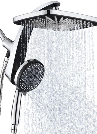 12" High Pressue Rain Shower Head with Handheld, 9 Sprays Hand Showerhead | Shower Heads with Handheld Spray Combo, Dual Head, Built-in Magnetic Docking, Power Jets, 59" Shower Hose, Chrome 1.8GPM